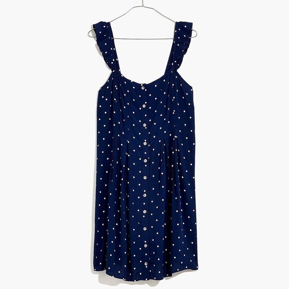 MADEWELL Ruffle-Strap Button-Front Dress in Polka Dot navy white size 2 - Picture 3 of 13